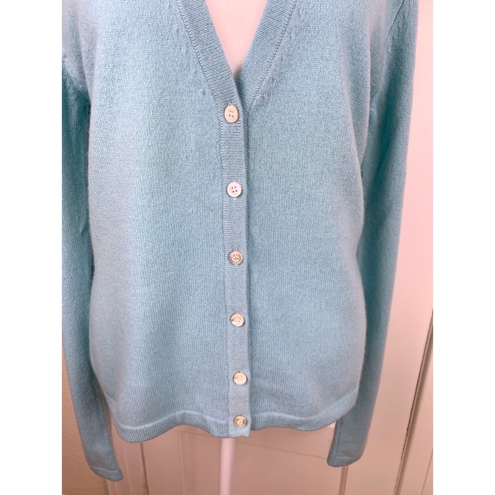 Michael Kors 100% Cashmere V-Neck Cardigan M Pastel Teal Blue Italian Yarn - Picture 12 of 16